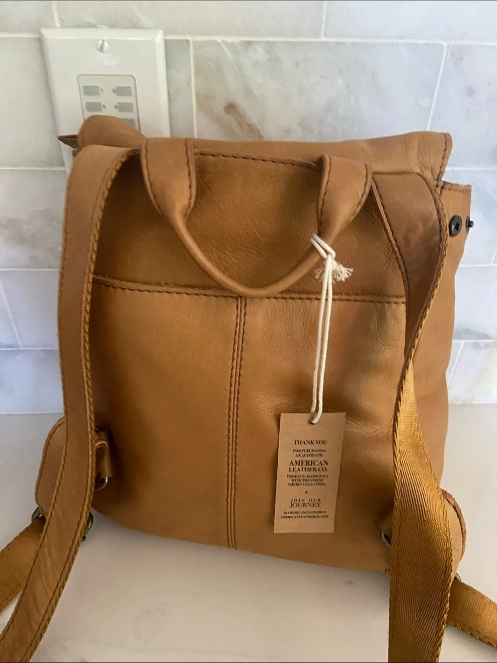 Tan Leather Daypack Backpack